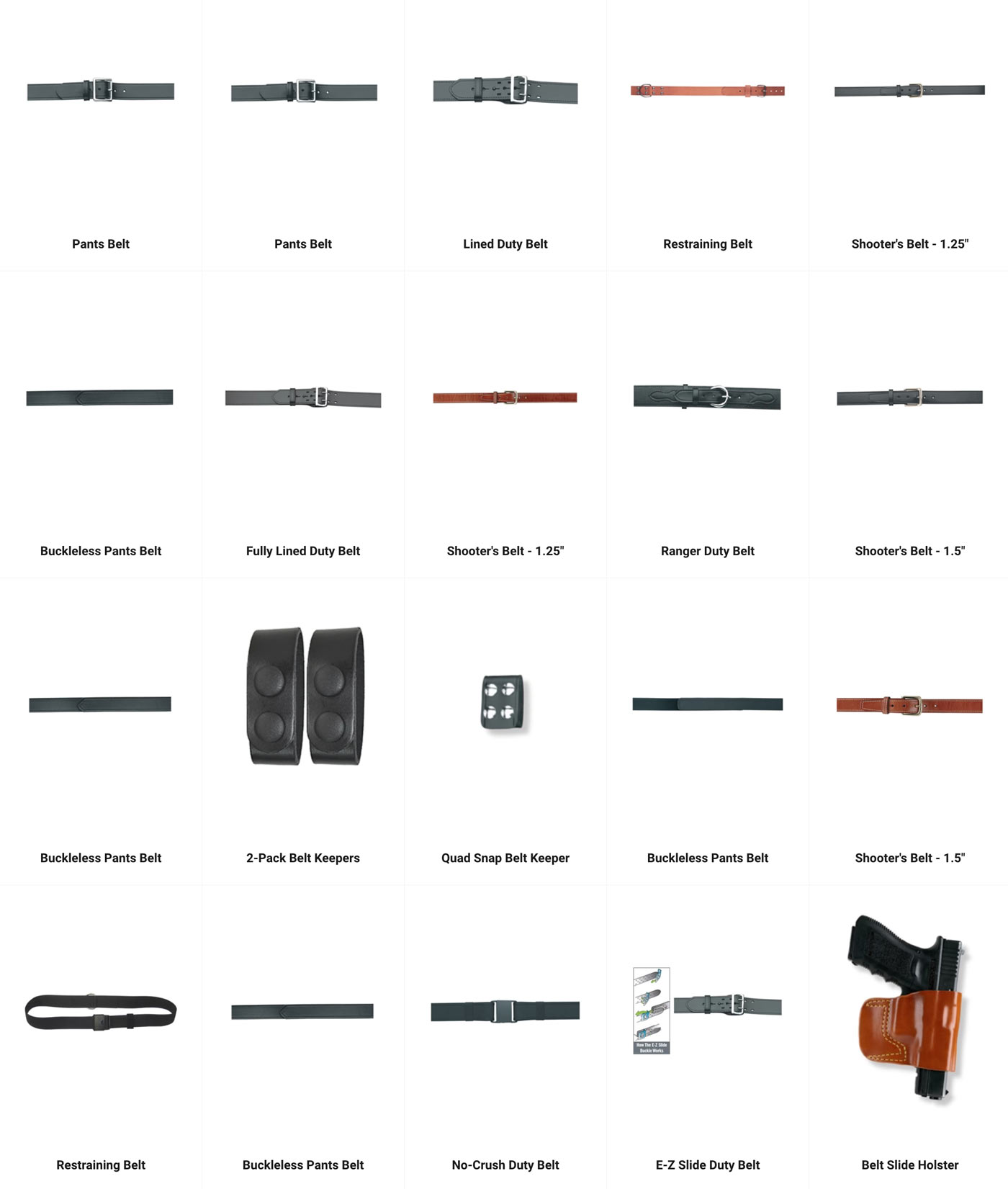 random products group showing belts and duty gear accessories