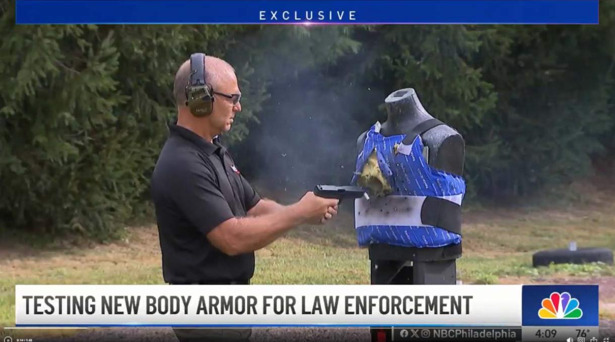 elite exo fits the body frees the mind shot show booth number 10360, graphic of male and female wearing body armor vest in motion twisting and leaping