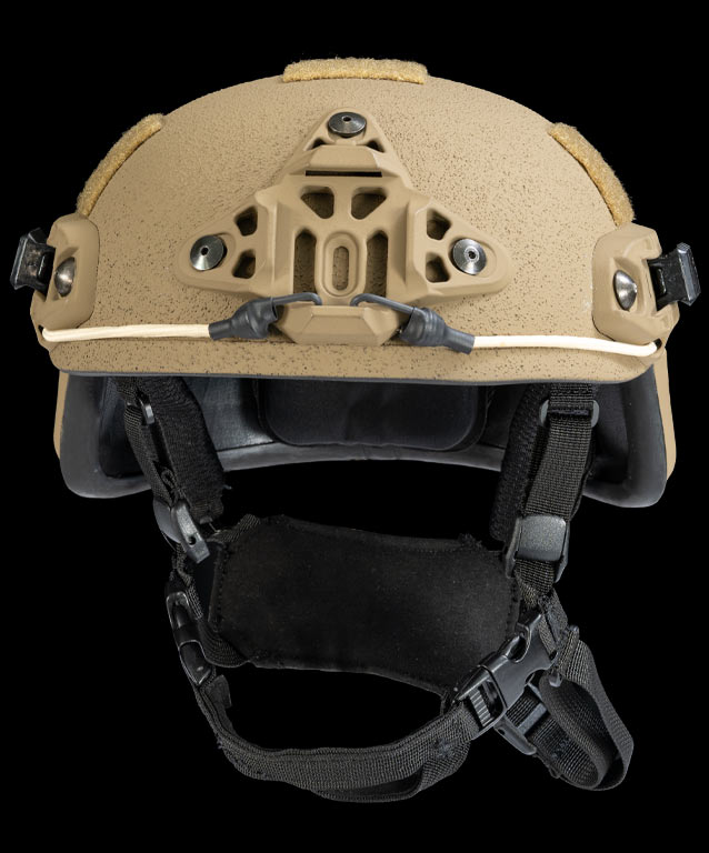operator elite helmet front view in tan